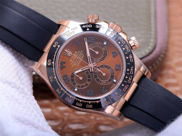 DAYTONA ROSE GOLD CASE 40MM CHOCOLATE DIAL RUBBER STRAP