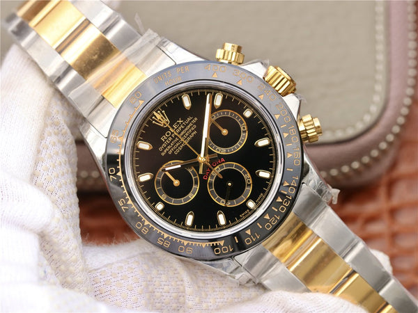 DAYTONA 40MM GOLD STEEL BLACK BEZEL BLACK DIAL