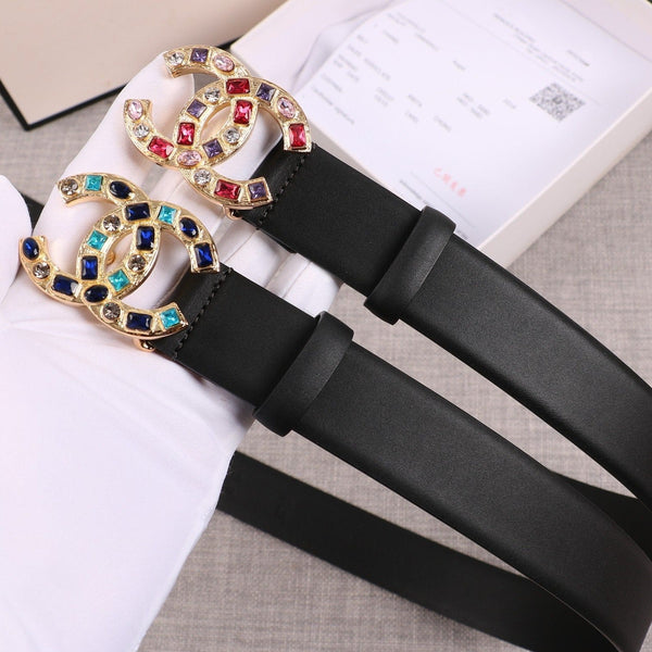 CINTURA DA DONNA CC CON FIBBIA IN PELLE NERA ORO 3,0 CM