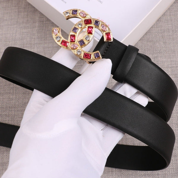 CINTURA DA DONNA CC CON FIBBIA IN PELLE NERA ORO 3,0 CM