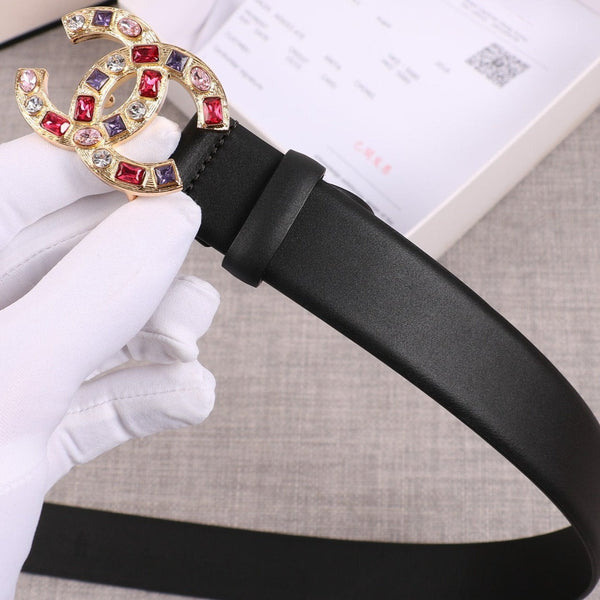 CINTURA DA DONNA CC CON FIBBIA IN PELLE NERA ORO 3,0 CM