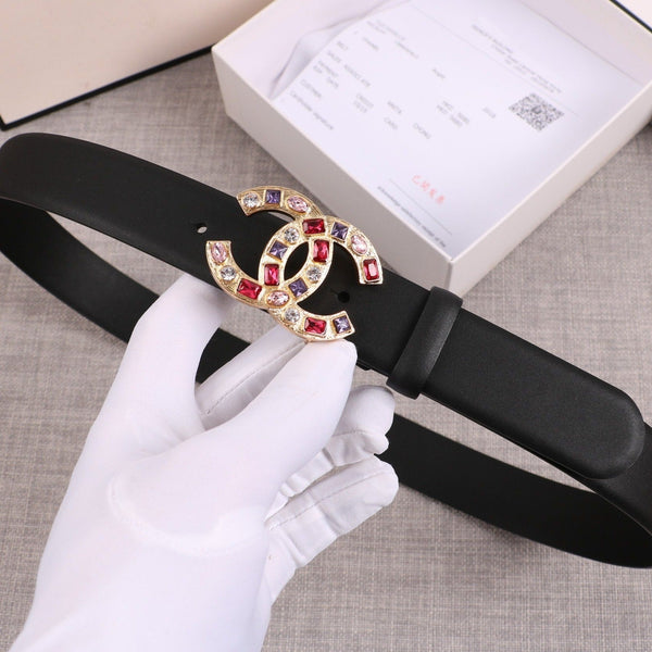 CINTURA DA DONNA CC CON FIBBIA IN PELLE NERA ORO 3,0 CM