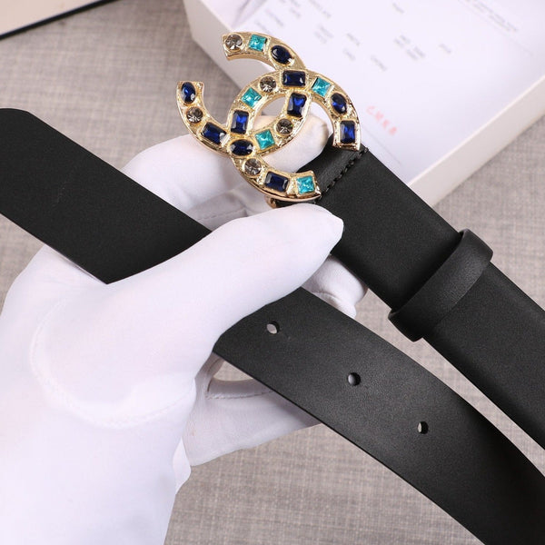 CINTURA DA DONNA CC CON FIBBIA IN PELLE NERA ORO 3,0 CM