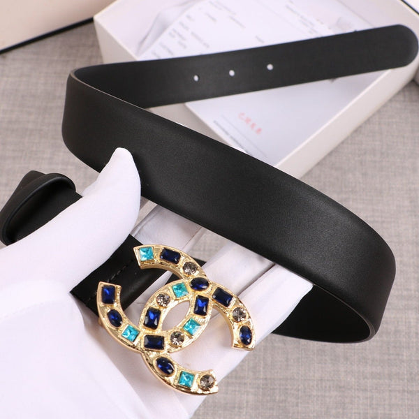 CINTURA DA DONNA CC CON FIBBIA IN PELLE NERA ORO 3,0 CM