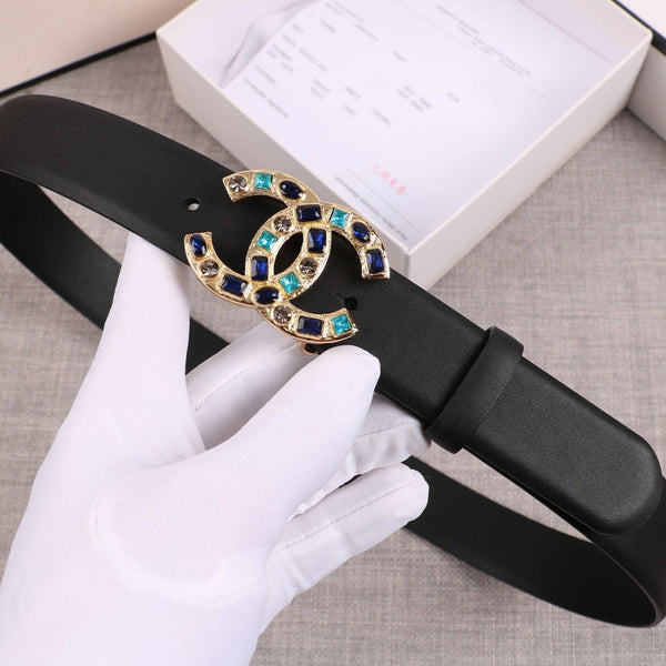 CINTURA DA DONNA CC CON FIBBIA IN PELLE NERA ORO 3,0 CM