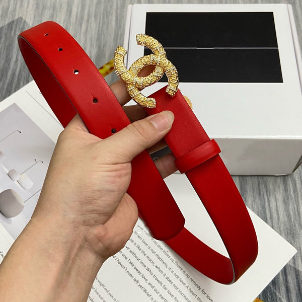 CINTURA CC FIBBIA 30MM ORO DIAMANTE PELLE ROSSA