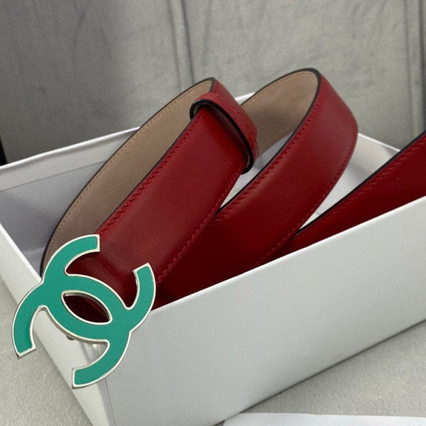 CINTURA CC 3.0CM FIBBIA PELLE BLU ROSSA