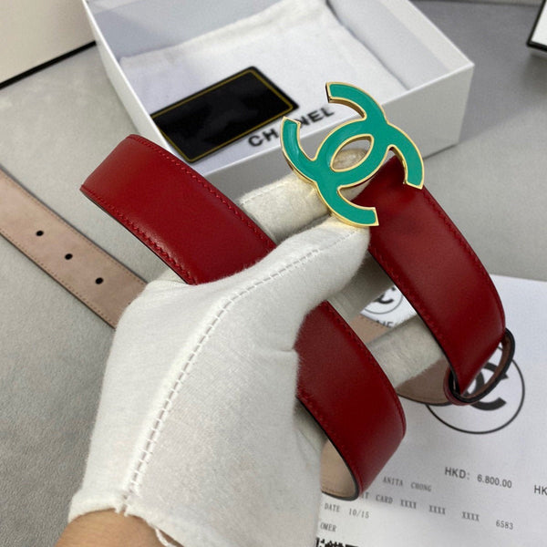 CINTURA CC 3.0CM FIBBIA PELLE BLU ROSSA