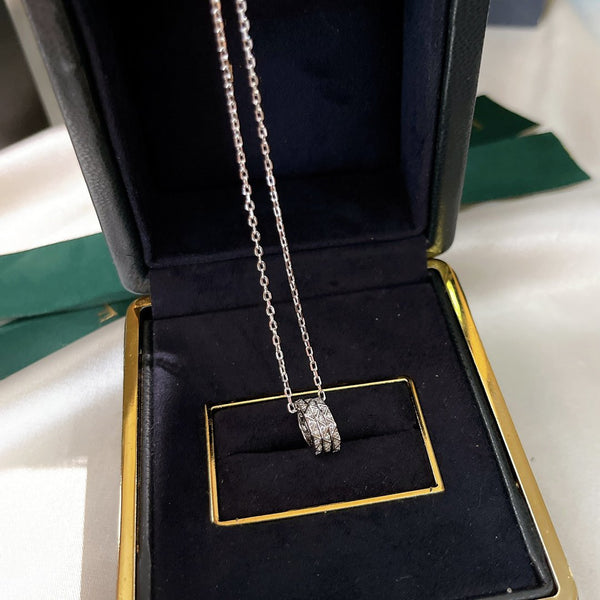 LAURENCE SIGNATURE TRIPLE PAVED SILVER DIAMOND NECKLACE