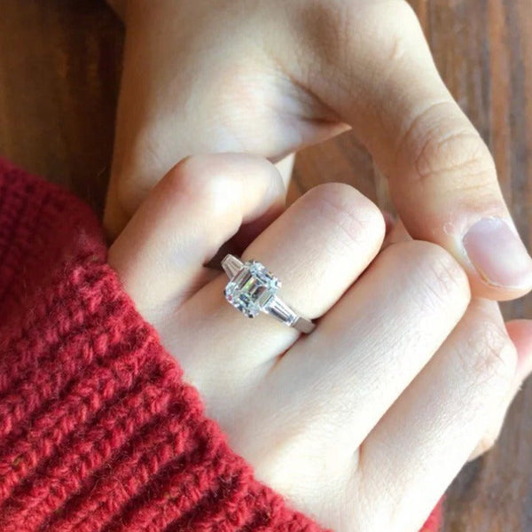 ANELLO IN ARGENTO CON DIAMANTI TAGLIO SMERALDO QUADRATO PROMISE