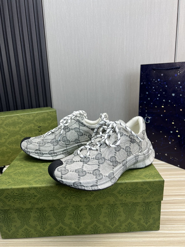 SNEAKERS GG RUN IN PELLE GRIGIA