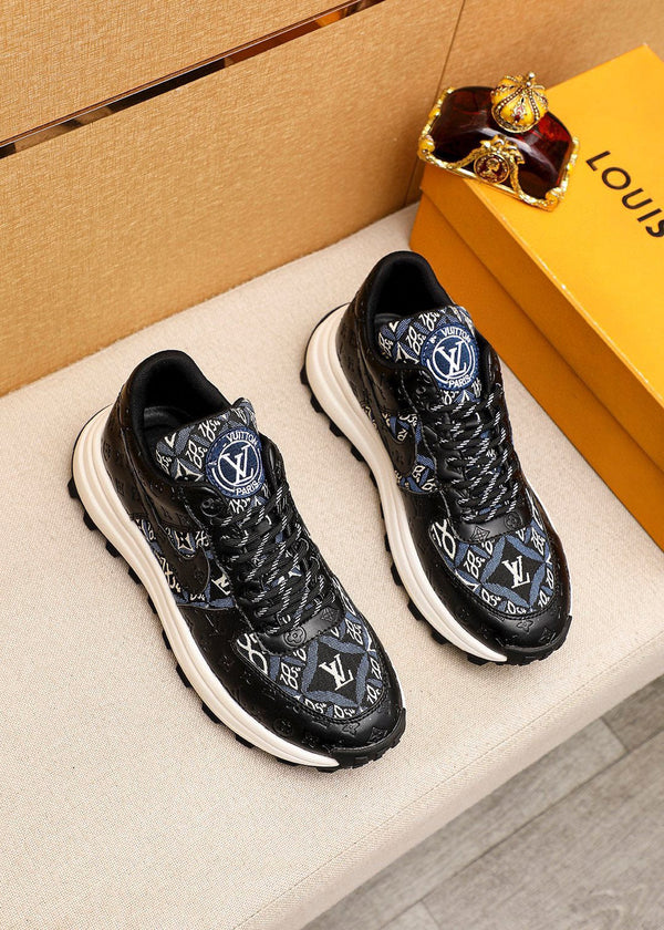 LV HIGH-END CLASSIC BLACK AND WHITE SUEDE MEN'S SHOES