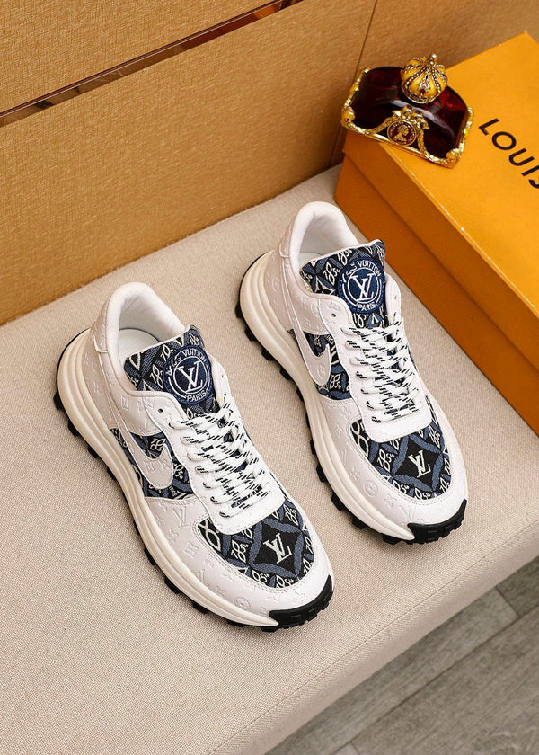 LV HIGH-END CLASSIC WHITE BLACK AND WHITE SUEDE MEN'S SHOES