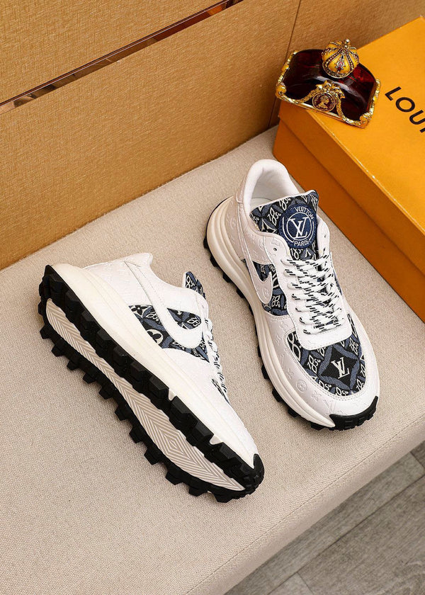 LV HIGH-END CLASSIC WHITE BLACK AND WHITE SUEDE MEN'S SHOES