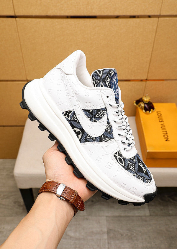 LV HIGH-END CLASSIC WHITE BLACK AND WHITE SUEDE MEN'S SHOES