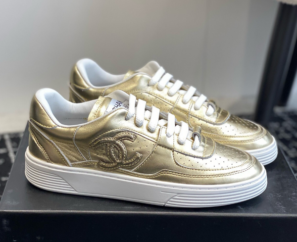 cc sneaker gold metalic calfskin white tpu