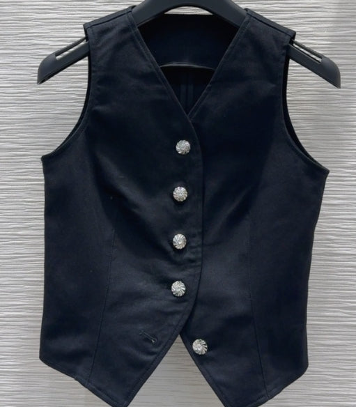 LV25 Vest Daisy Flower Youthful Black Cotton