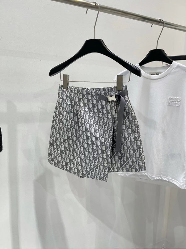 Dior 25C Belt Shirt Short in Gray and White Jacquard