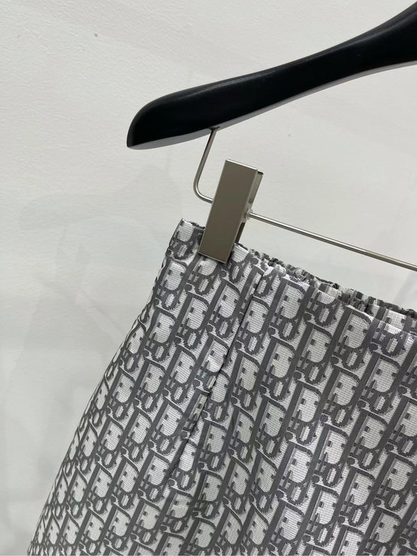 Dior 25C Belt Shirt Short in Gray and White Jacquard