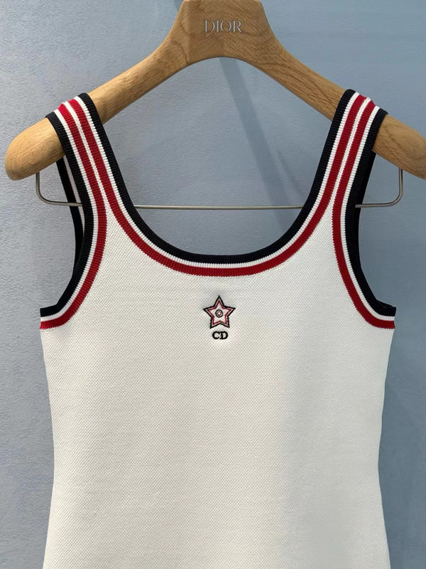 Dior 25 Black Red Neckline Viscose White Tank Top