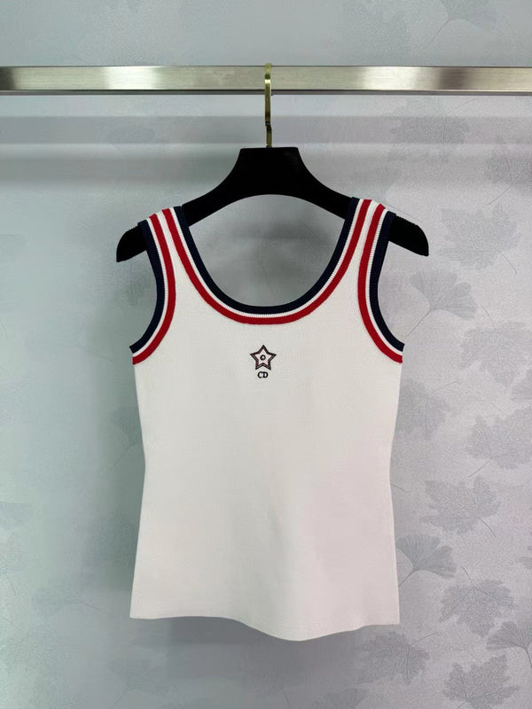 Dior 25 Black Red Neckline Viscose White Tank Top