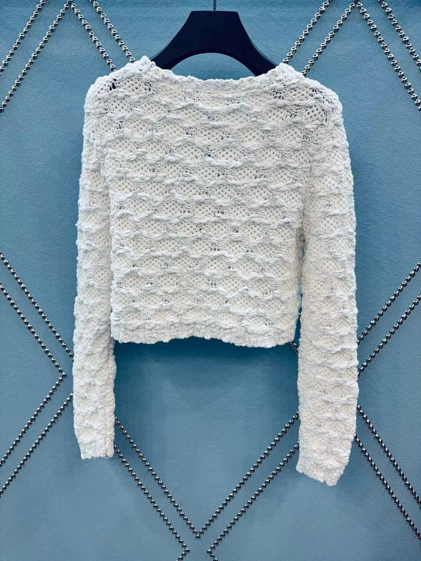 Chanel 25 White Knitted Viscose Fiber Coat