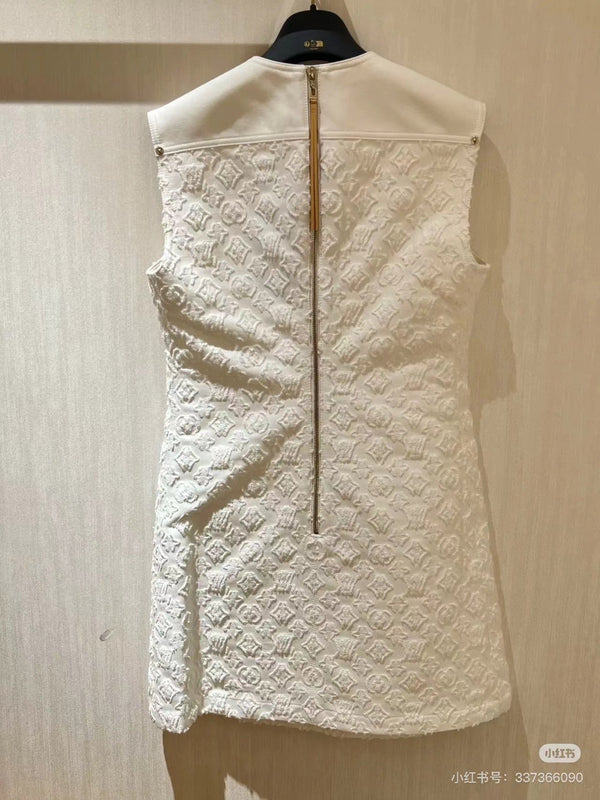LV Fil Coupe Monogram Milky White Cotton Short Dress