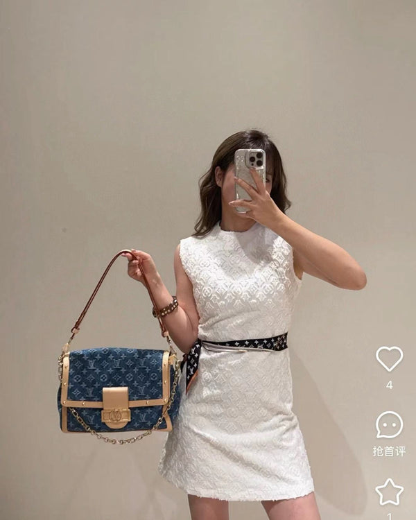 LV Fil Coupe Monogram Milky White Cotton Short Dress