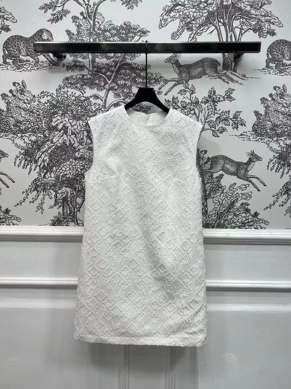 LV Fil Coupe Monogram Milky White Cotton Short Dress