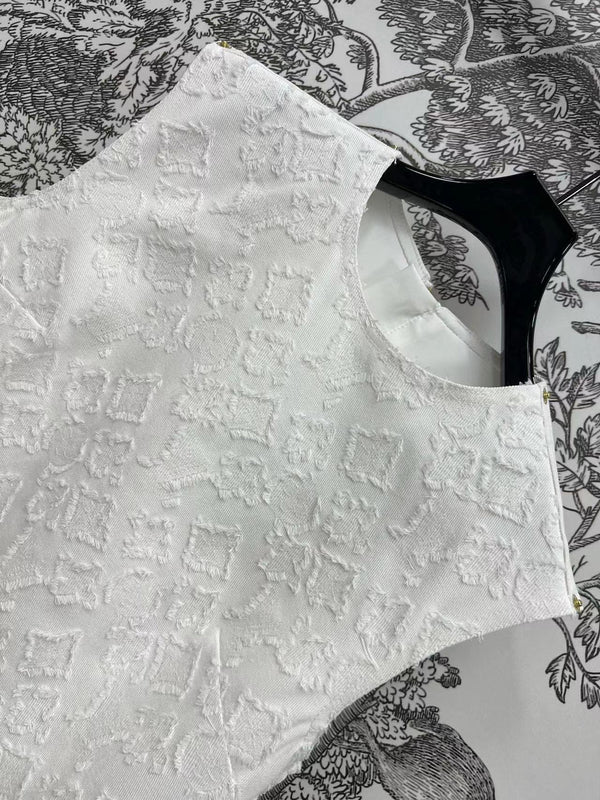 LV Fil Coupe Monogram Milky White Cotton Short Dress