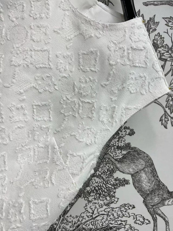 LV Fil Coupe Monogram Milky White Cotton Short Dress