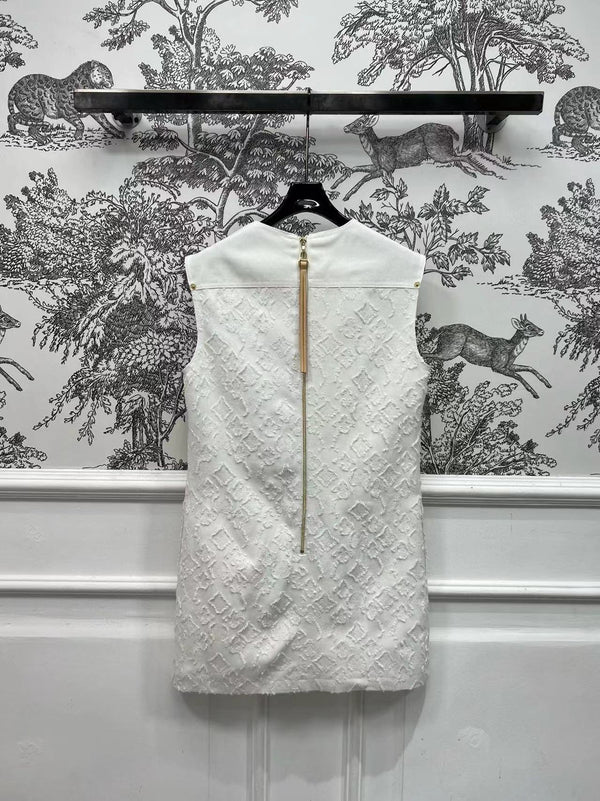 LV Fil Coupe Monogram Milky White Cotton Short Dress