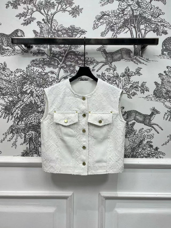 LV Fil Coupe Monogram Milky White Cotton Boxy Jacket