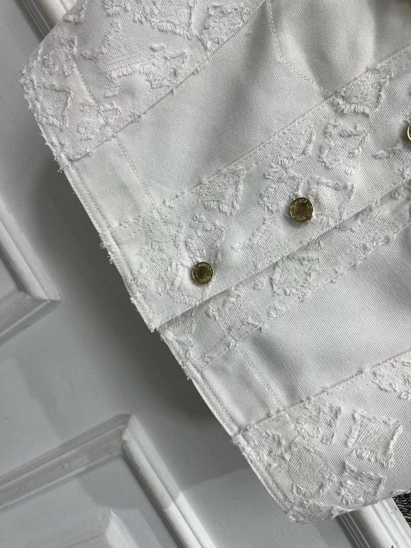 LV Fil Coupe Monogram Milky White Cotton Boxy Jacket