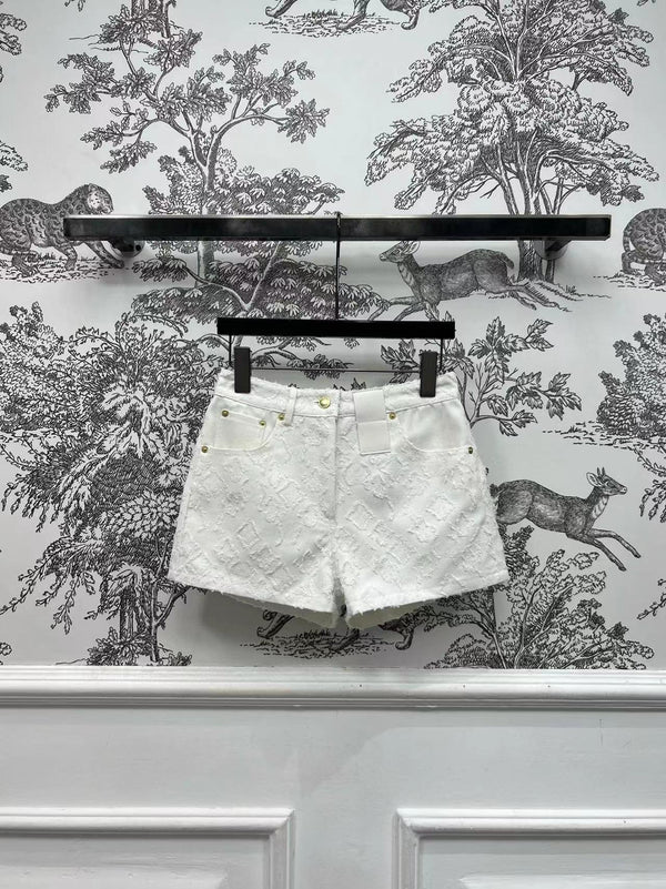 LV Fil Coupe Monogram Milky White Cotton Shorts