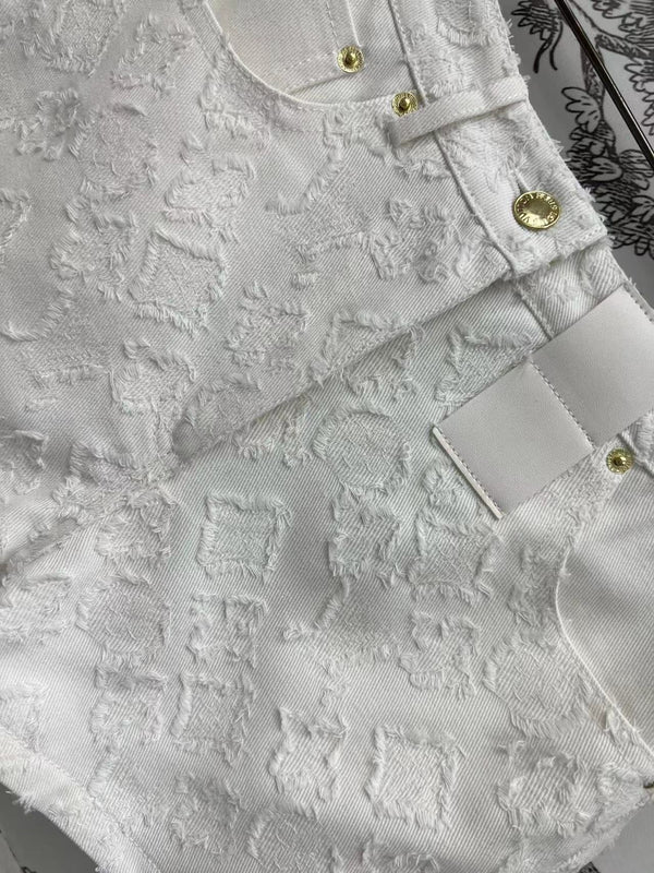 LV Fil Coupe Monogram Milky White Cotton Shorts
