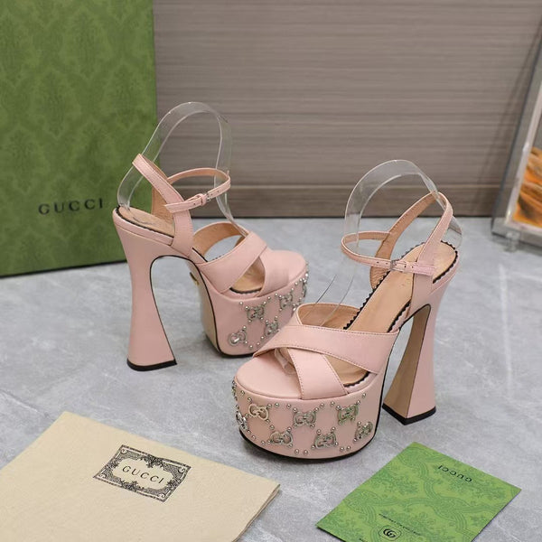 GG Flatform 155mm High Heel Sandal in Baby Pink Cowhide