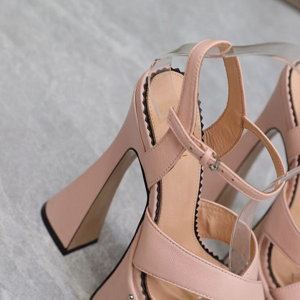 GG Flatform 155mm High Heel Sandal in Baby Pink Cowhide