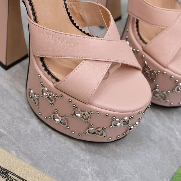 GG Flatform 155mm High Heel Sandal in Baby Pink Cowhide
