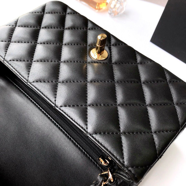 MINI RECTANGLE FLAP BAG 20CM BLACK LAMBSKIN GOLD HARDWARE