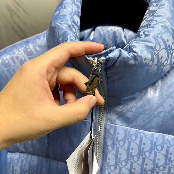 Dior Oblique Down Jacket Blue Jacquard Fabric
