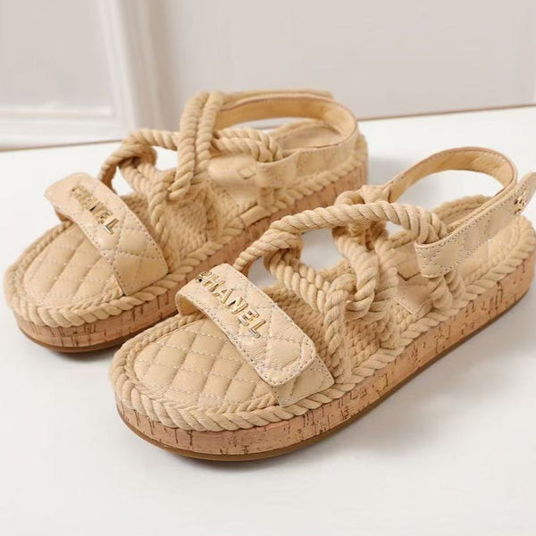 Chanel Slingback Espadrille Sandals Beige Leather and Rope