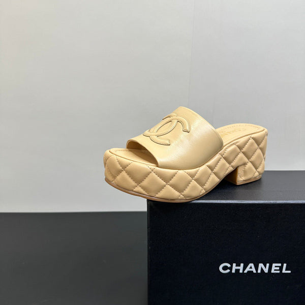 Chanel Chanel Wedge Sandals Beige Lambskin