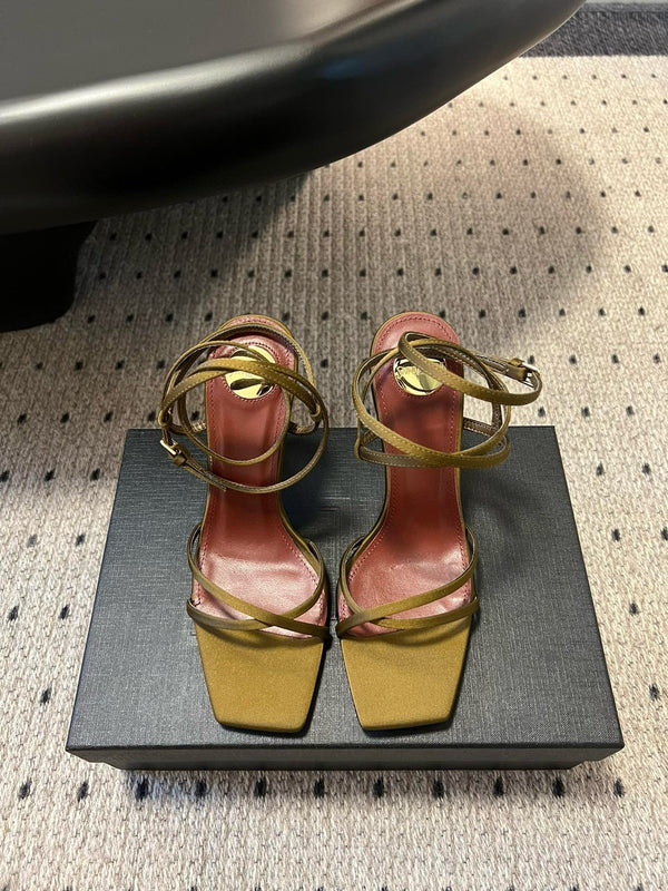 YSL Opyum Sandals Olive Green Fabric Leather