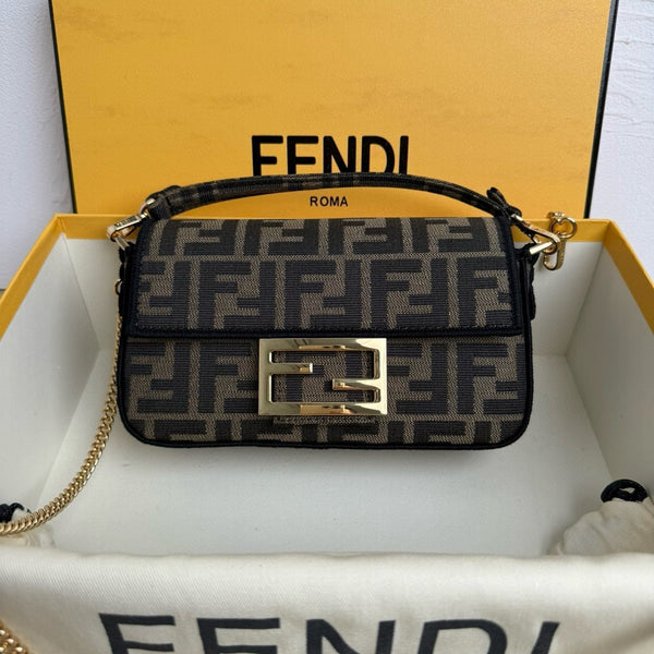 Fendi Baguette Mini FF Bag Brown Jacquard Fabric