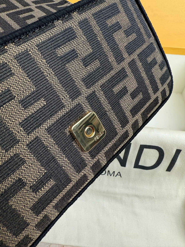 Fendi Baguette Mini FF Bag Brown Jacquard Fabric