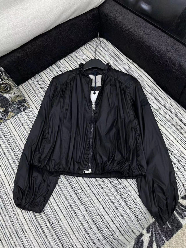 Moncler Stand-up Collar Double Zipper Jacket Black Cotton Polyester