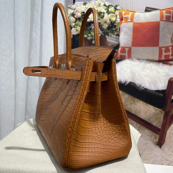 HM BIRKIN 30cm Bronze Matte Alligator Leather Silver Hardware