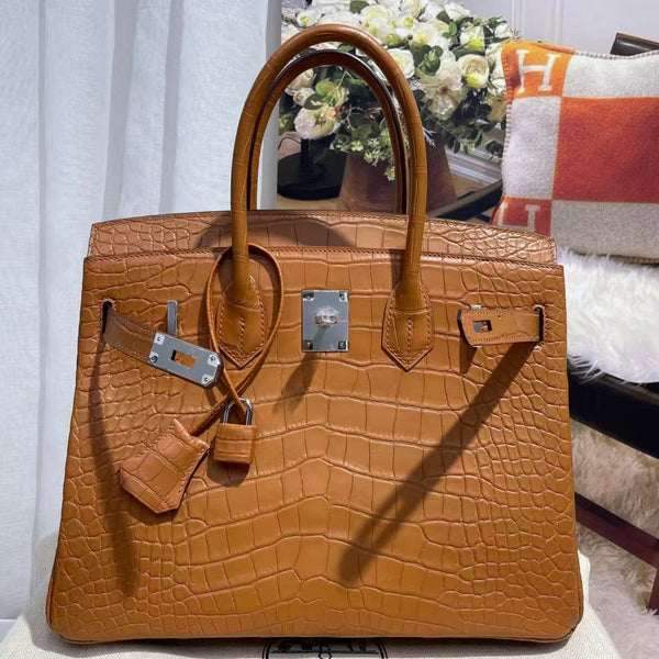 HM BIRKIN 30cm Bronze Matte Alligator Leather Silver Hardware