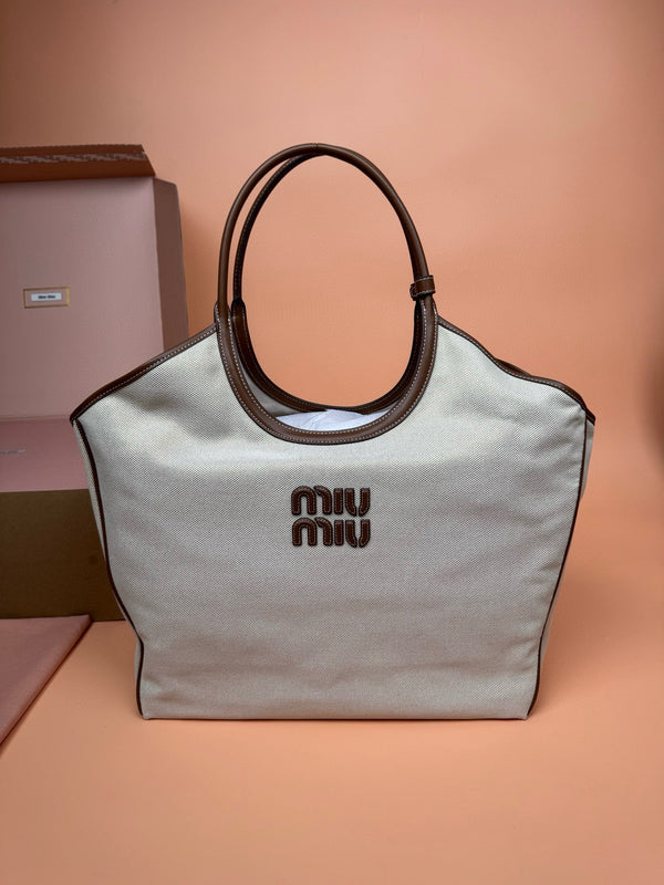 MIU IVY CANVAS 37CM LARGE TOTE BAG